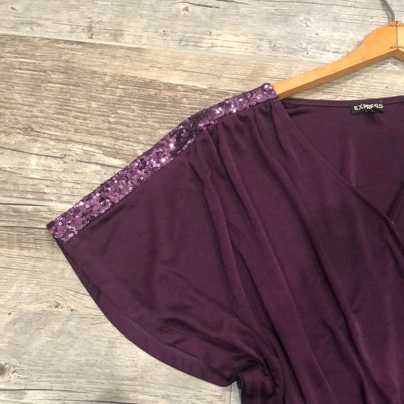 Express purple sequin shoulder surplice peplum top - Picture 6 of 13